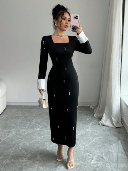 فستان اسود طويل ضيق